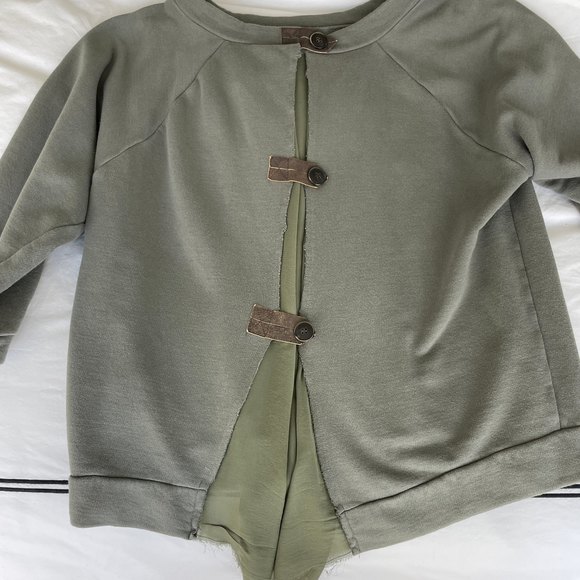 SemiCouture Button Back Oversized Sweatshirt Green/Grey Small - Picture 5 of 7